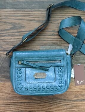 B.O.C. Teal Green Braided Trim Crossbody Purse Bag, NEW